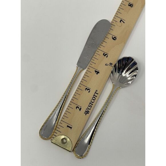 Oneida GOLDEN BELMONT Stainless Rope Edge Gold Butter Spreader Sugar Shell Spoon - Picture 2 of 7